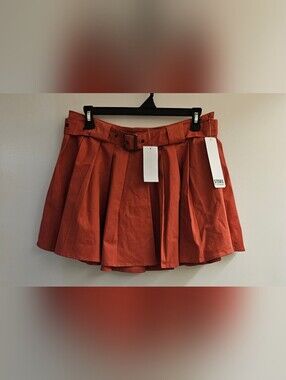 Stevie by Steve Madden Pleated Skirt S Cranberry Red Belted NWT Mini Skirt